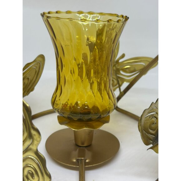 VTG Brass Butterfly Candle Holder 9.5"x9.5" Ornate Metal Tabletop Decor - Picture 5 of 10